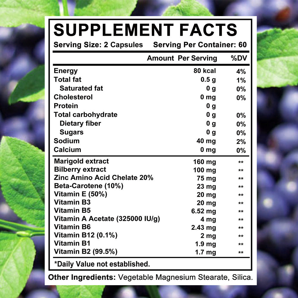 Adeqauom® Eye Health Supplement – Marigold, Bilberry Extract & Beta-Carotene Capsules for Dry Eyes, Vision & Blue Light Support (120 Capsules)