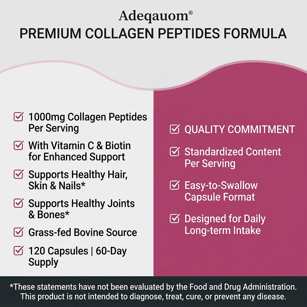 Adeqauom® Collagen Peptides Complex | with Vitamin C & Biotin for Hair, Skin, Nails & Joint Support