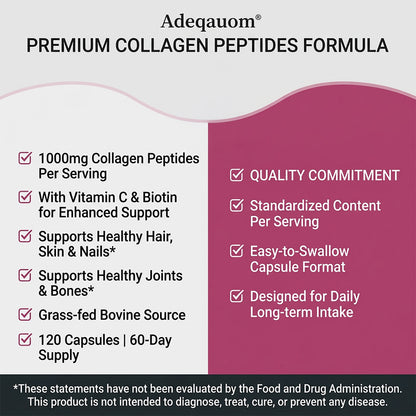 Adeqauom® Collagen Peptides Complex | with Vitamin C & Biotin for Hair, Skin, Nails & Joint Support