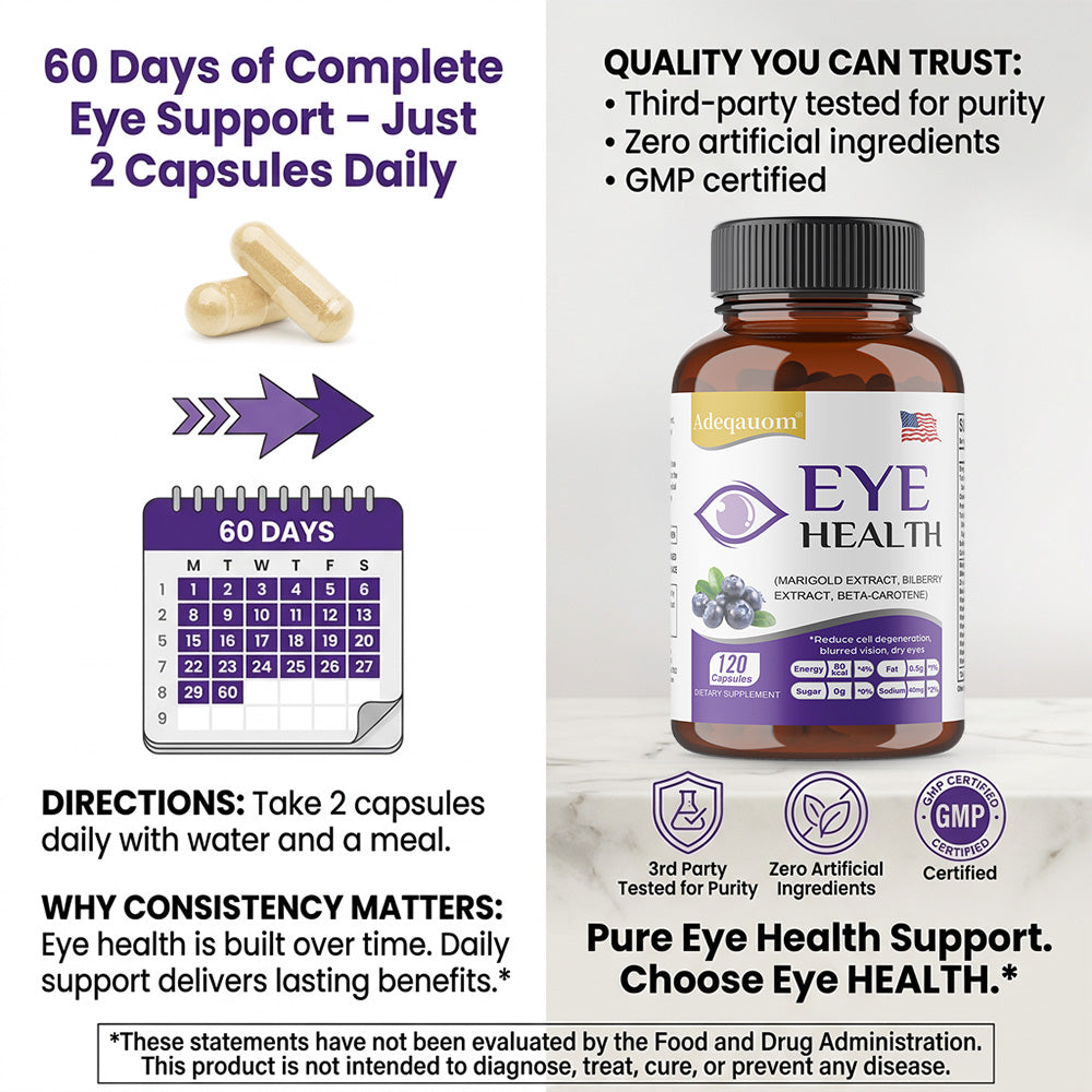 Adeqauom® Eye Health Supplement – Marigold, Bilberry Extract & Beta-Carotene Capsules for Dry Eyes, Vision & Blue Light Support (120 Capsules)