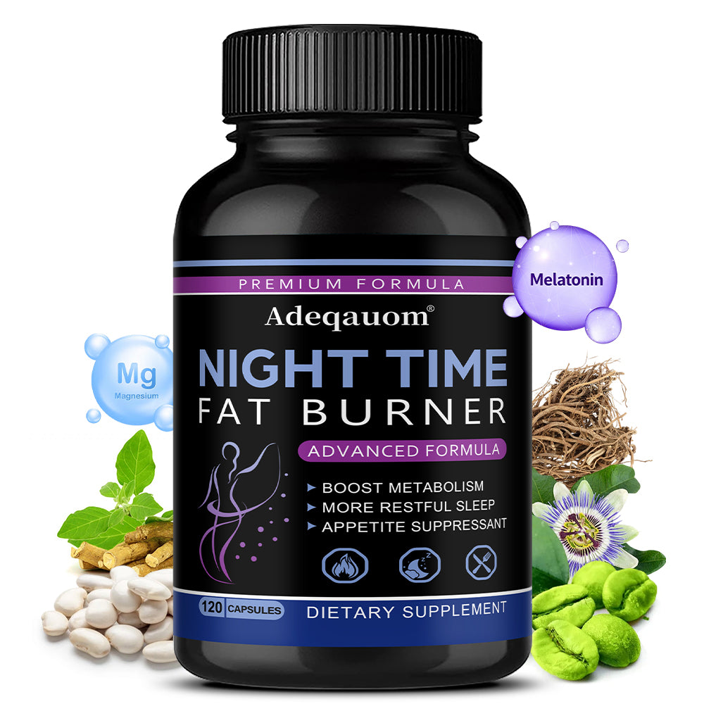 Adeqauom® Premium Night Time Fat Burner – Advanced Metabolism Booster, Appetite Suppressant & Sleep Aid Supplement (120 Capsules)