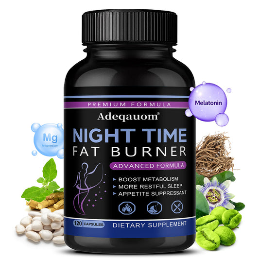 Adeqauom® Premium Night Time Fat Burner – Advanced Metabolism Booster, Appetite Suppressant & Sleep Aid Supplement (120 Capsules)