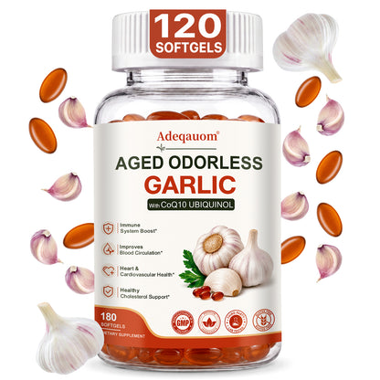 Adeqauom® Aged Odorless Garlic | with CoQ10 Ubiquinol for Heart & Cardiovascular Health