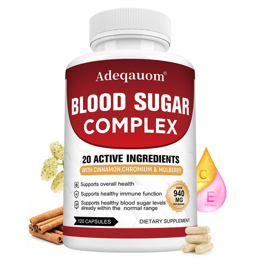 Adeqauom® Blood Sugar Complex 940mg – 20 Active Ingredients with Cinnamon, Chromium & Mulberry for Glucose & Immune Health (120 Capsules)