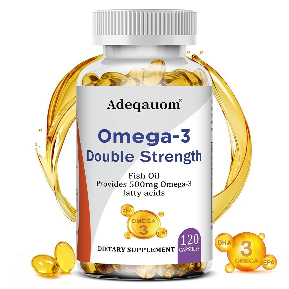 Adeqauom® Omega-3 Double Strength Fish Oil – 500mg Omega-3 Fatty Acids (EPA & DHA) Softgels for Heart, Brain & Joint Health (120 Capsules)