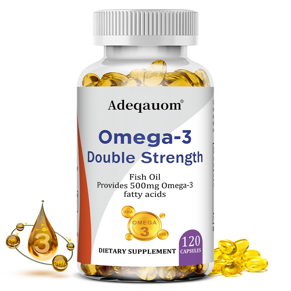 Adeqauom® Omega-3 Double Strength Fish Oil – 500mg Omega-3 Fatty Acids (EPA & DHA) Softgels for Heart, Brain & Joint Health (120 Capsules)
