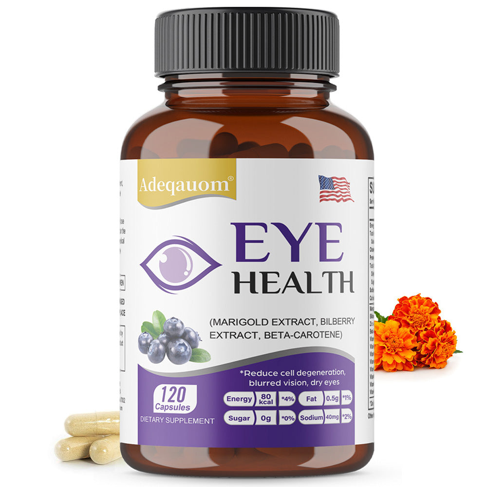 Adeqauom® Eye Health Supplement – Marigold, Bilberry Extract & Beta-Carotene Capsules for Dry Eyes, Vision & Blue Light Support (120 Capsules)